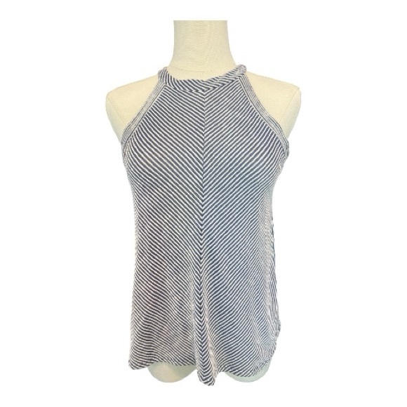 ✨ EUC W5 Blue & White Striped Sleeveless High Neck Halter Top | Size M - Picture 1 of 7